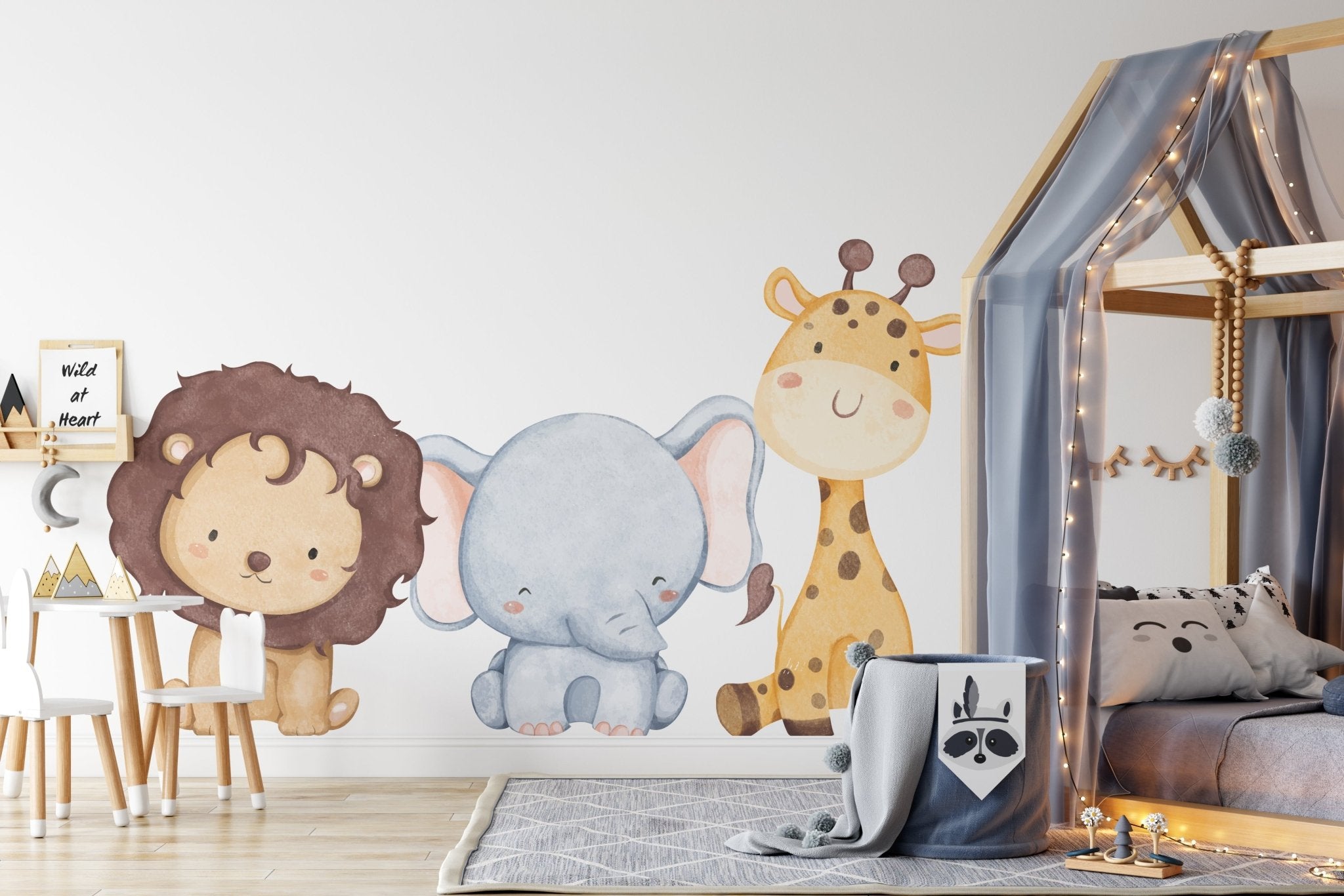 Big Animal Lion Giraffe Elephant Lion – Wall Decal (Home Decor Decals) — removable wall decal by Tiny Tale Prints